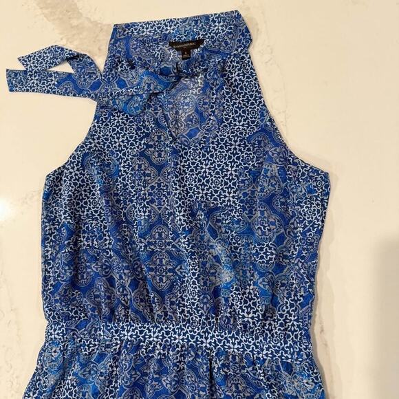 Banana Republic Damask Sleeveless Halter Neck ALine Midi Dress Women's 6 Blue - Picture 3 of 9